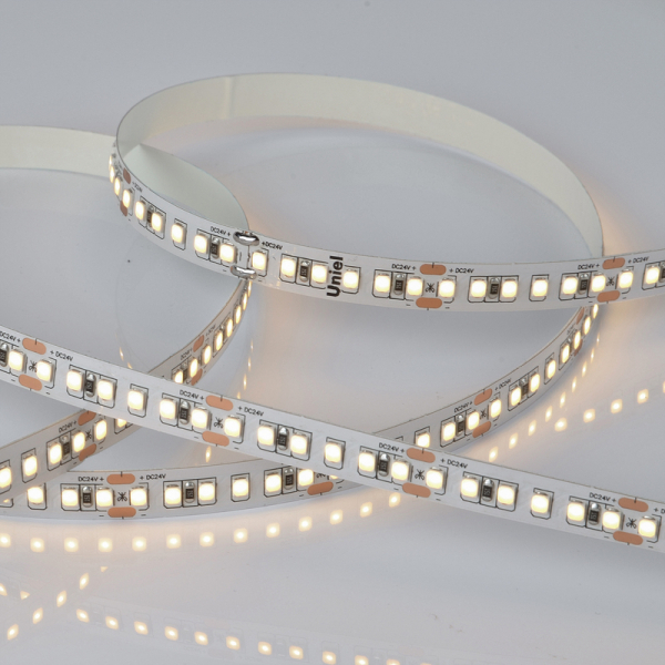 Светодиодная лента Uniel ULS-2835-168LED/m-10mm-IP20-DC24V-14W/m-5M-3000K катушка в герметичной упаковке