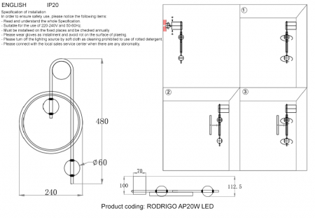 Crystal Lux RODRIGO AP20W LED BLACK/GOLD