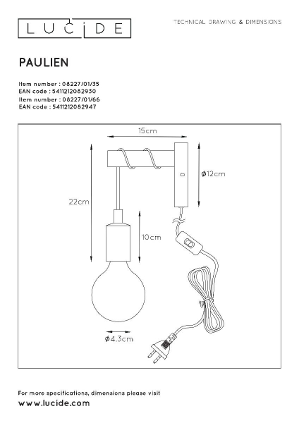 Бра Lucide Paulien 08227/01/35