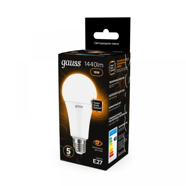 Лампа светодиодная Black 16Вт A60 грушевидная 3000К тепл. бел. E27 1440лм GAUSS 102502116