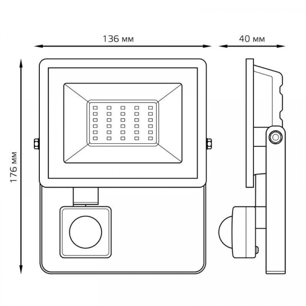 Прожектор светодиодный Elementary 30Вт 6500К IP65 2850лм 175-265В ДО с датчиком движения черн. GAUSS 628511330