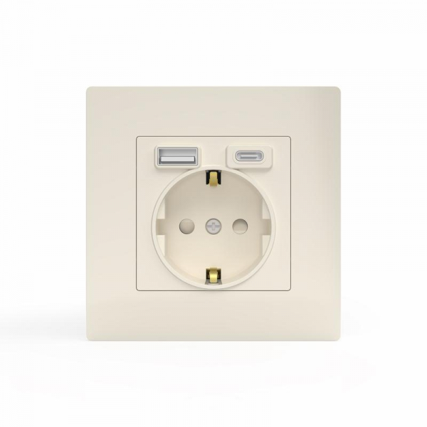 Розетка 1-м СП Pixel IP20 с заземл. с 2-мя заряд. устр. USB тип A+C механизм беж. TOKOV ELECTRIC TKE-PX-R1U2AC-C02
