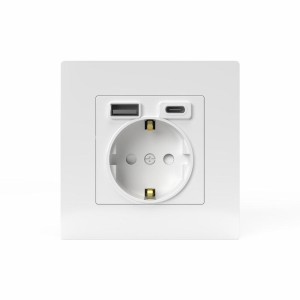 Розетка 1-м СП Pixel IP20 с заземл. с 2-мя заряд. устр. USB тип A+C механизм бел. TOKOV ELECTRIC TKE-PX-R1U2AC-C01