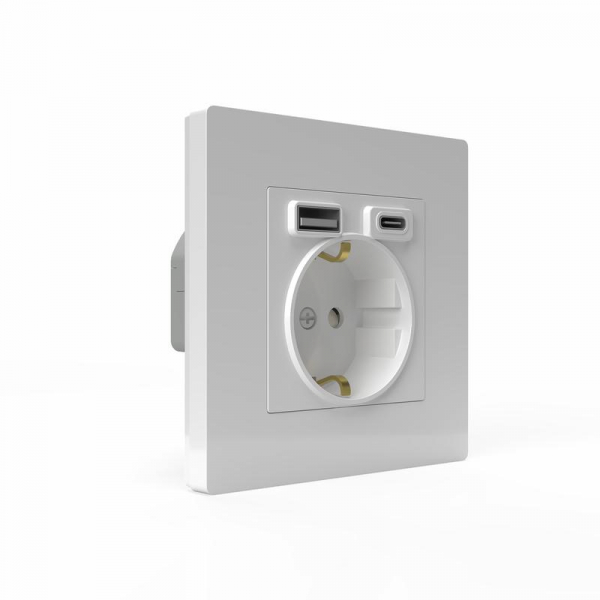 Розетка 1-м СП Pixel IP20 с заземл. с 2-мя заряд. устр. USB тип A+C механизм бел. TOKOV ELECTRIC TKE-PX-R1U2AC-C01