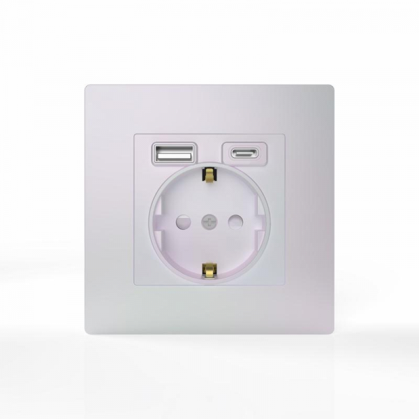 Розетка 1-м СП Pixel IP20 с заземл. с 2-мя заряд. устр. USB тип A+C механизм перламутр. TOKOV ELECTRIC TKE-PX-R1U2AC-C04