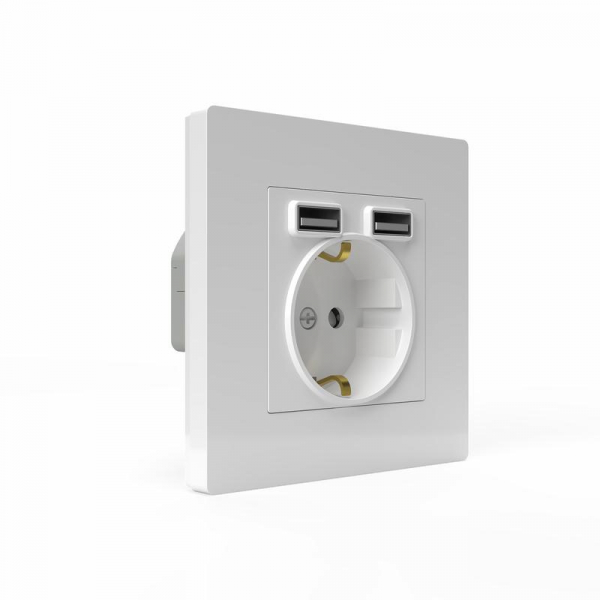 Розетка 1-м СП Pixel IP20 с заземл. с 2-мя заряд. устр. USB тип A+A механизм бел. TOKOV ELECTRIC TKE-PX-R1U2A-C01