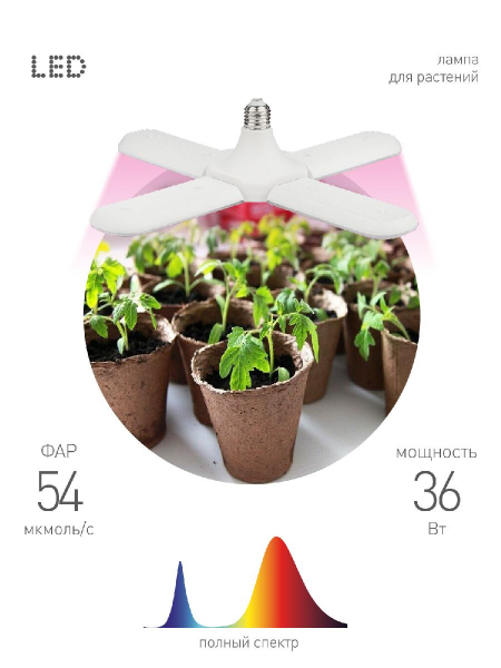 Светильник для растений Эра FITO-36W-RB-E27-FOLD Б0053289