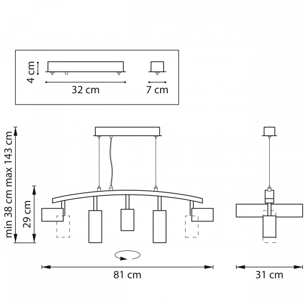 Подвесной светильник Lightstar Rullo LR735363872 (571735+214436-3+214487-2)