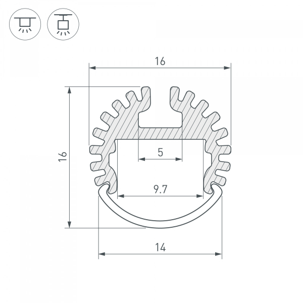 Алюминиевый профиль Arlight ARH-ROUND-D16-2000 ANOD 039217