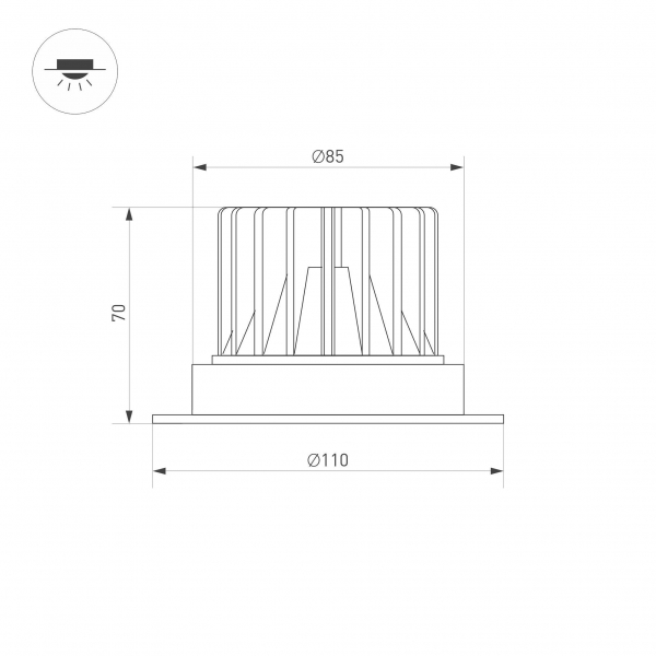 Встраиваемый светильник Arlight MS-ATLAS-TRIMLESS-R70-12W Warm3000 (BK, 32deg, 230V) 036105