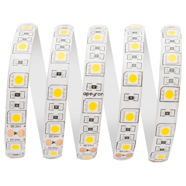 Светодиодная лента Apeyron 24В ПРО 14,4Вт/м smd5050 60д/м IP65 1100Лм/м 5м 3000К 00-320