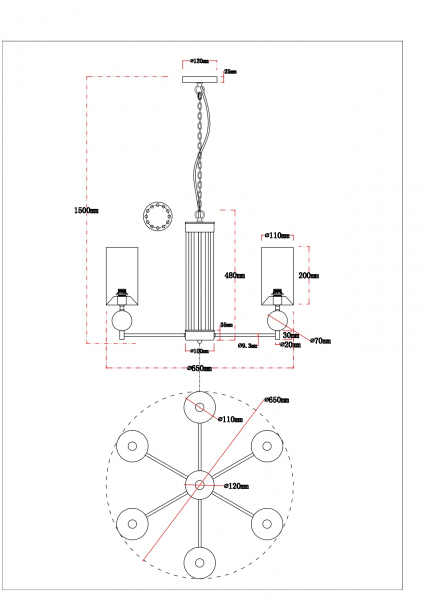 Подвесная люстра Arte Lamp Matar A4027LM-6PB