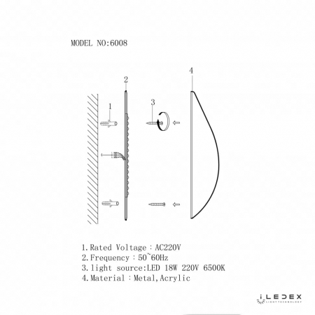 iLedex 6008W-18W-3000K WH-GL