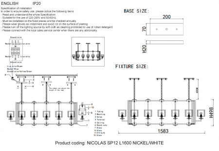Crystal Lux NICOLAS SP12 L1600 NICKEL/WHITE