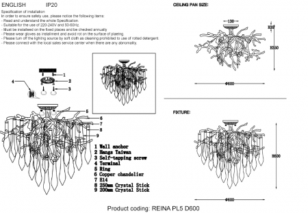 Crystal Lux REINA PL5 D600 SILVER PATINA