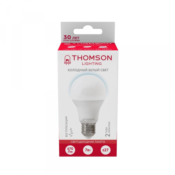 Лампа светодиодная Thomson E27 7W 6500K груша матовая TH-B2301