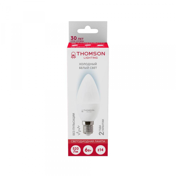 Лампа светодиодная Thomson E14 6W 6500K свеча матовая TH-B2307