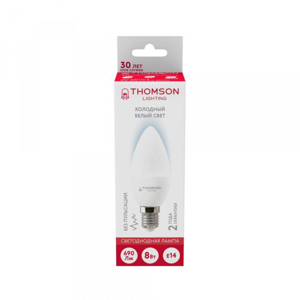Лампа светодиодная Thomson E14 8W 6500K свеча матовая TH-B2308