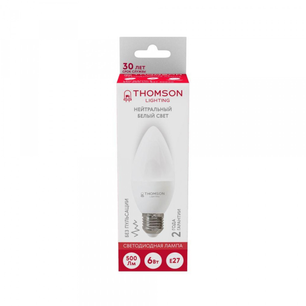 Лампа светодиодная Thomson E27 6W 4000K свеча матовая TH-B2358