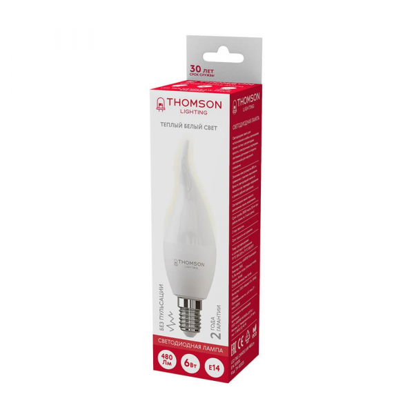 Лампа светодиодная Thomson E14 6W 3000K свеча на ветру матовая TH-B2025