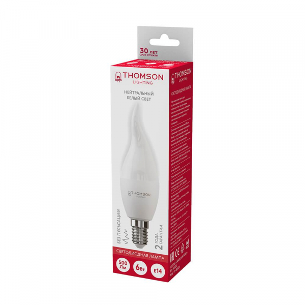 Лампа светодиодная Thomson E14 6W 4000K свеча на ветру матовая TH-B2026