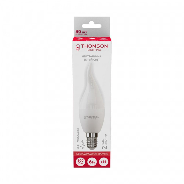 Лампа светодиодная Thomson E14 6W 4000K свеча на ветру матовая TH-B2026