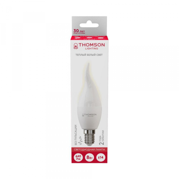 Лампа светодиодная Thomson E14 8W 3000K свеча на ветру матовая TH-B2027