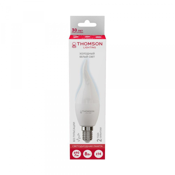 Лампа светодиодная Thomson E14 8W 6500K свеча на ветру матовая TH-B2312
