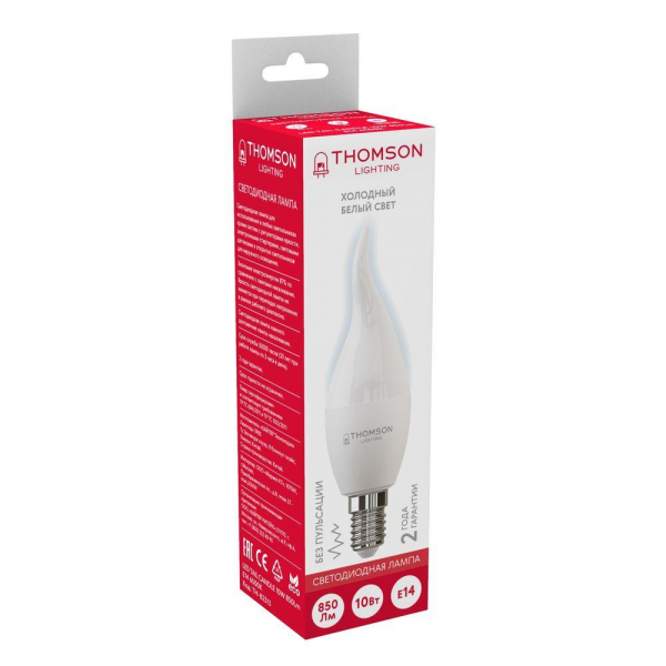 Лампа светодиодная Thomson E14 10W 6500K свеча на ветру матовая TH-B2313