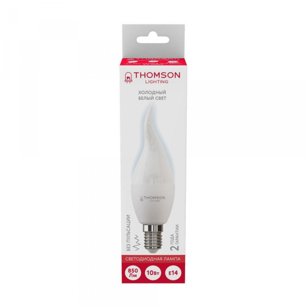 Лампа светодиодная Thomson E14 10W 6500K свеча на ветру матовая TH-B2313