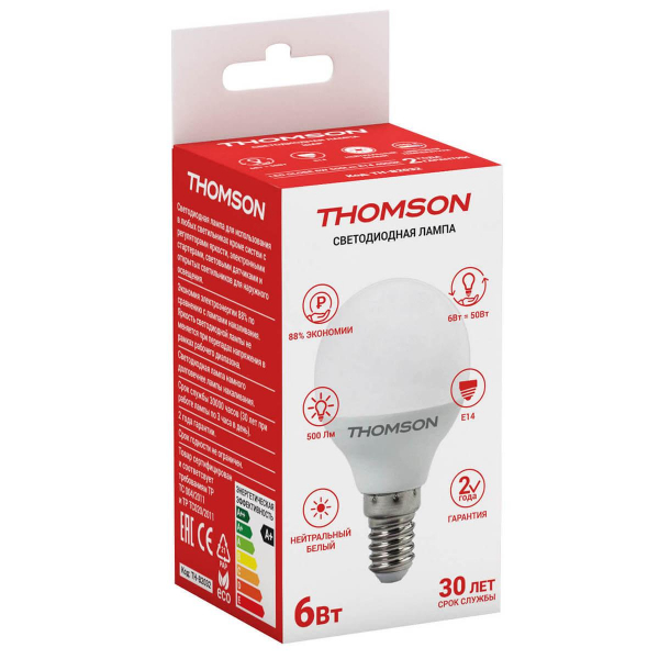 Лампа светодиодная Thomson E14 6W 4000K шар матовый TH-B2032