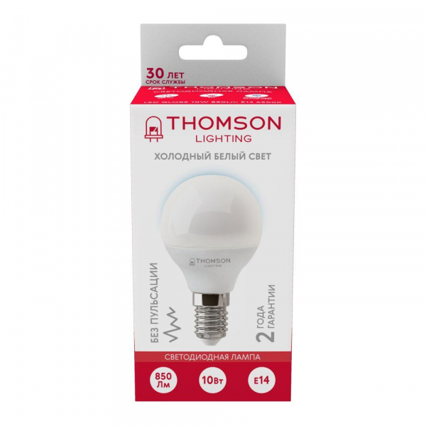 Лампа светодиодная Thomson E14 10W 6500K шар матовый TH-B2317