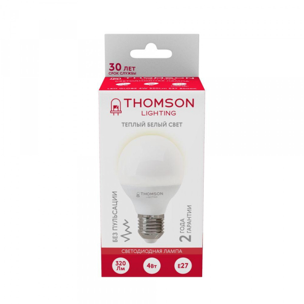 Лампа светодиодная Thomson E27 4W 3000K шар матовый TH-B2361