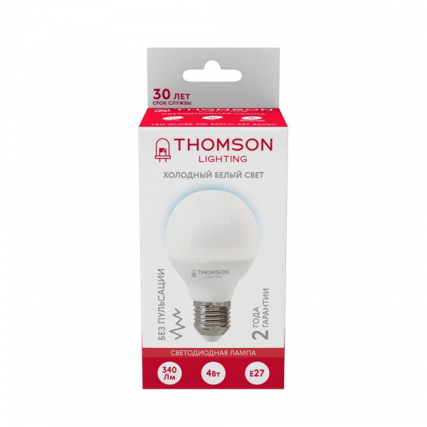 Лампа светодиодная Thomson E27 4W 6500K шар матовый TH-B2363