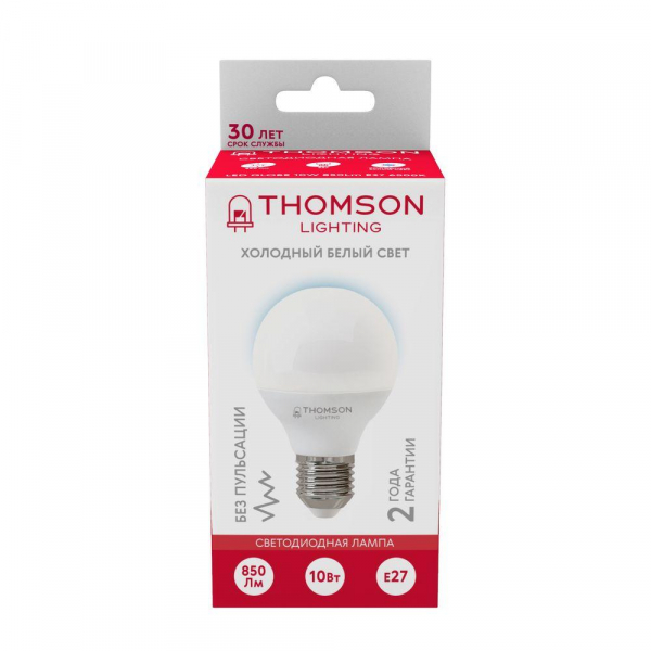 Лампа светодиодная Thomson E27 8W 6500K шар матовый TH-B2319