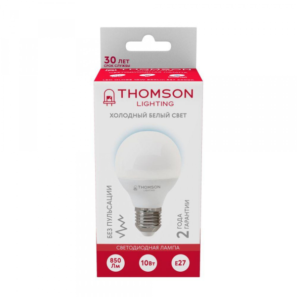 Лампа светодиодная Thomson E27 10W 6500K шар матовый TH-B2320