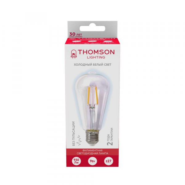 Лампа светодиодная филаментная Thomson E27 9W 6500K колба прозрачная TH-B2342