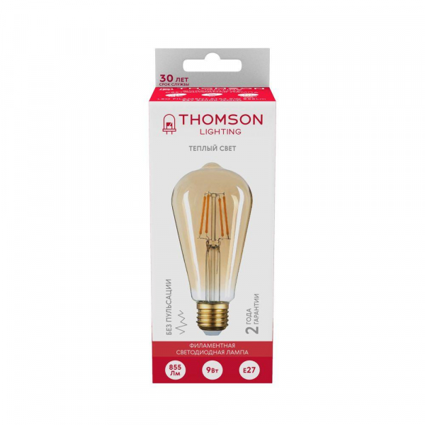 Лампа светодиодная филаментная Thomson E27 9W 2400K колба прозрачная TH-B2130