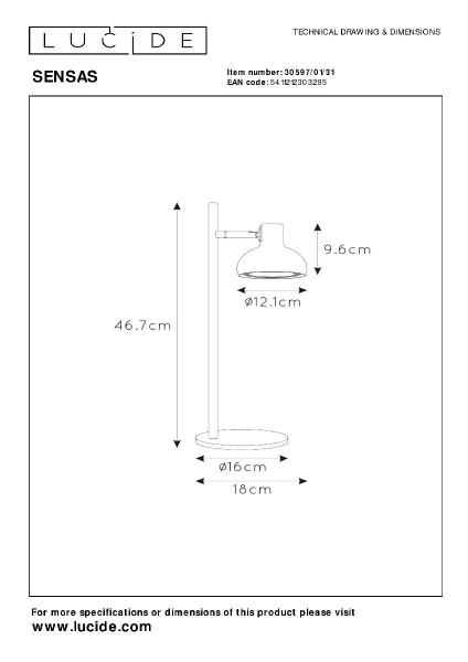Настольная лампа Lucide Sensas 30597/01/31