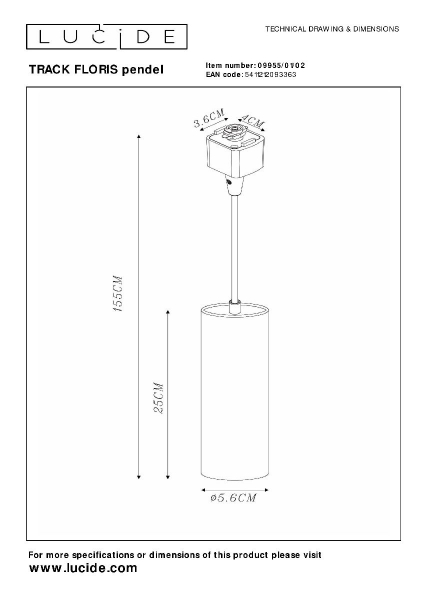 Трековый светильник Lucide Track floris pendel 09955/01/02