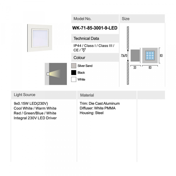 Подсветка для лестниц и ступеней Delight Collection 7185 71-85-3001-H-9 cool white silver