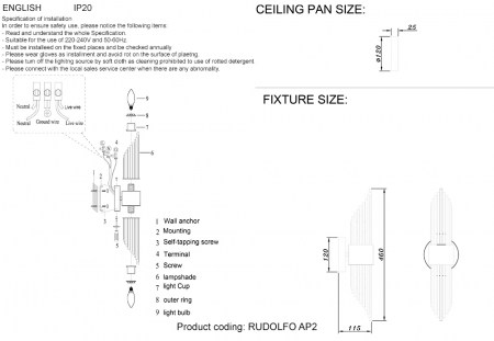 Crystal Lux RUDOLFO AP2 BRASS