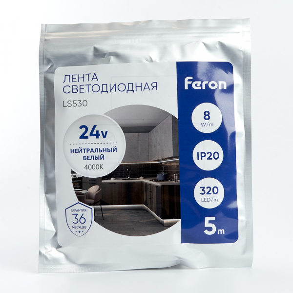 Светодиодная лента Feron LS530 24В 2110 10Вт/м 4000K 5м IP20 48264