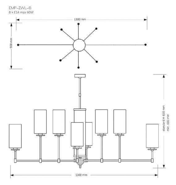 Люстра на штанге Kutek Mood Empoli EMP-ZWL-8(Z)