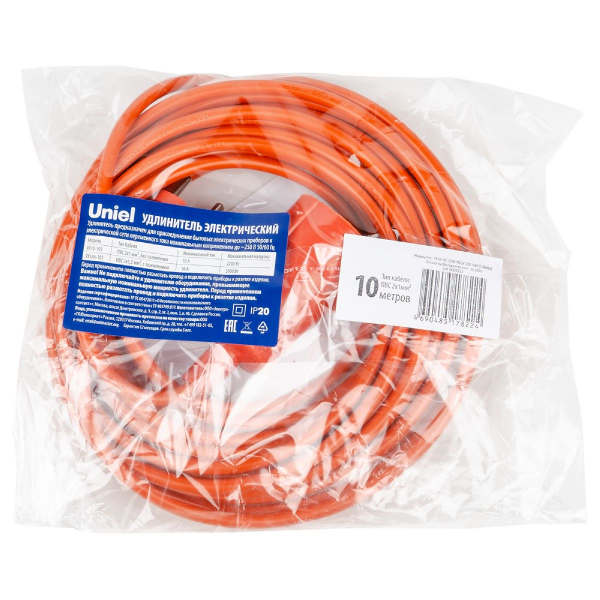 Удлинитель Uniel YX10-101 /UCK-1N/2x1,00/10M/O ORANGE UL-00010793