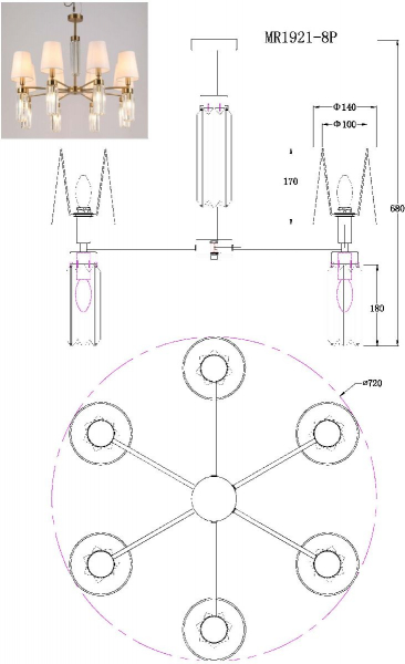 Люстра на штанге MyFar Fernando MR1921-12P