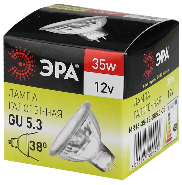 Лампа галогенная Эра GU5.3 35W 3000K GU5.3-MR16-35W-12V-CL C0027355