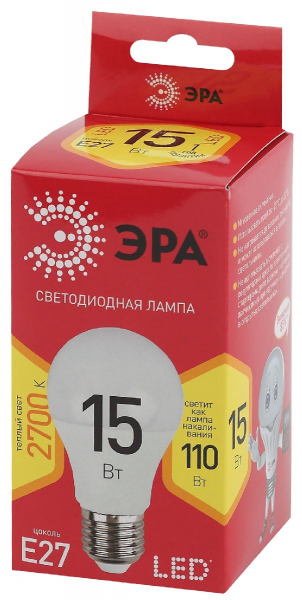Лампа светодиодная Эра E27 15W 2700K LED A60-15W-827-E27 R Б0046355