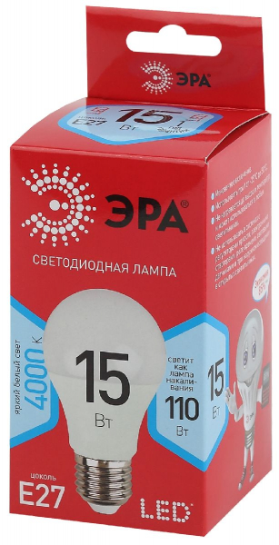 Лампа светодиодная Эра E27 15W 4000K LED A60-15W-840-E27 R Б0046356