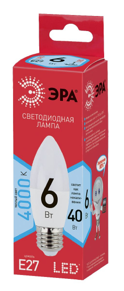 Лампа светодиодная Эра E27 6W 4000K ECO LED B35-6W-840-E27 Б0020621